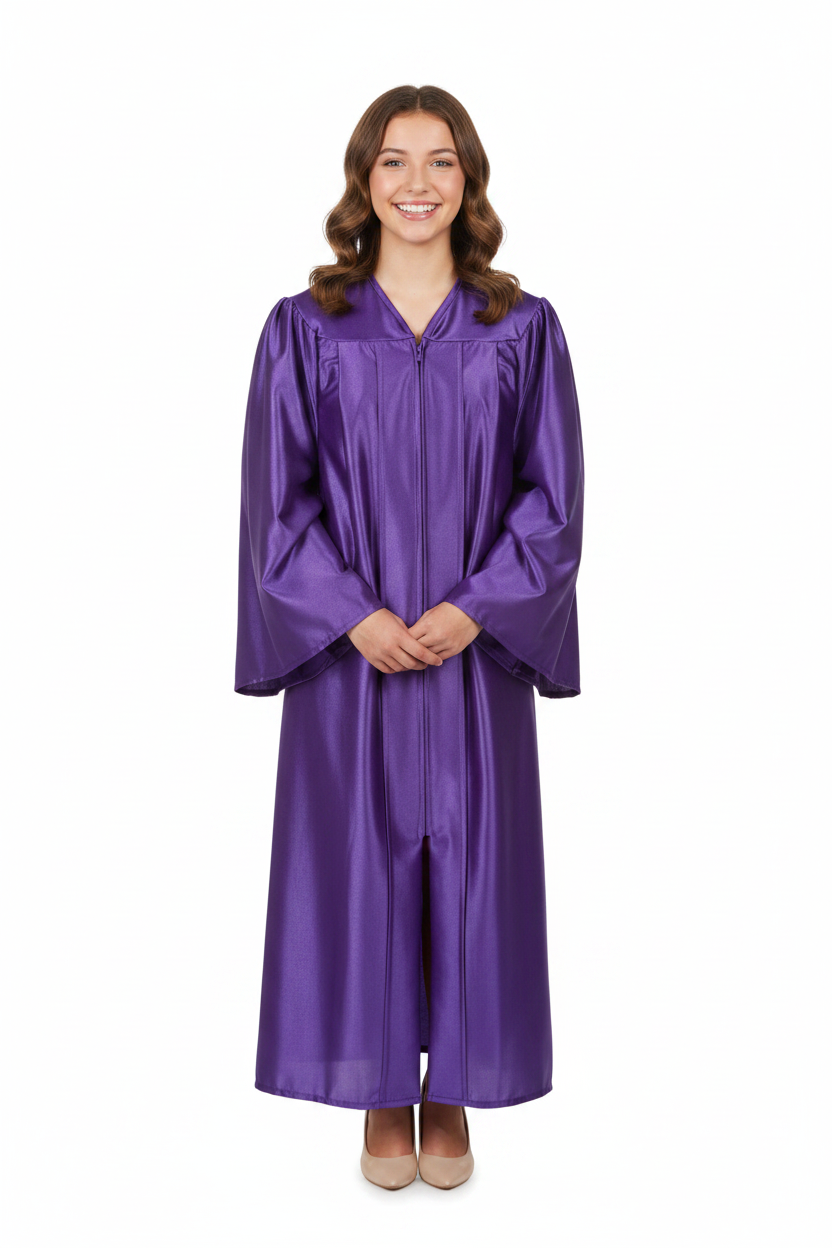 Shiny Purple Junior High/Middle School Gown - Model Display