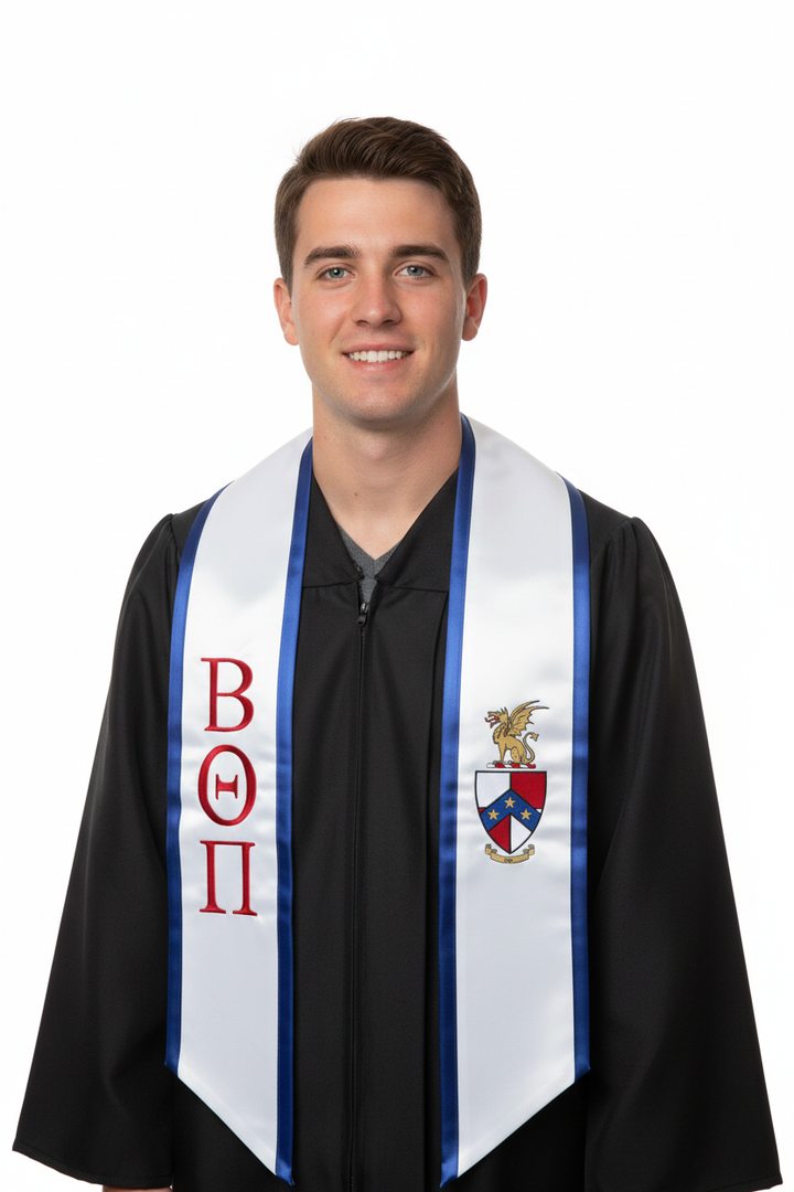 Beta Theta Pi Trimmed Greek Lettered Graduation Stole w/ Crest model display
