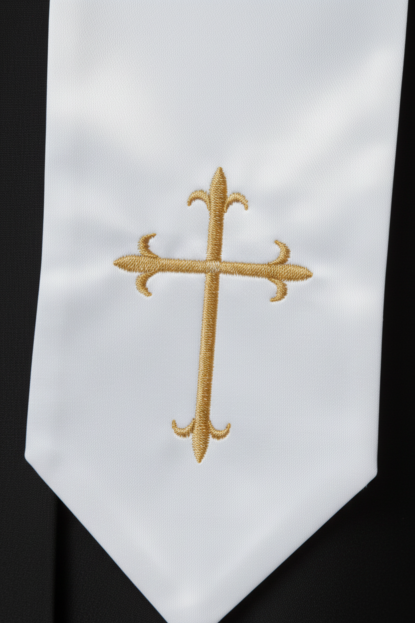 Embroidered Cross Clergy Choir Stole | Wedding & Graduation Honor Stole