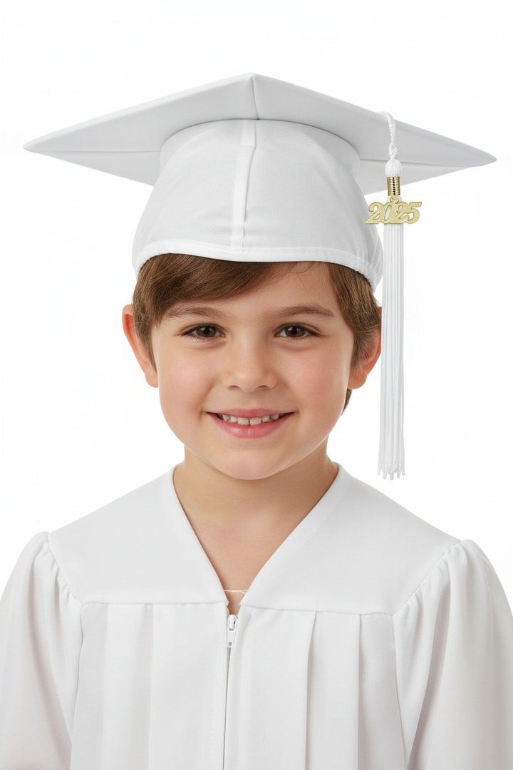 Matte White Elementary Cap & Tassel - Model Shot