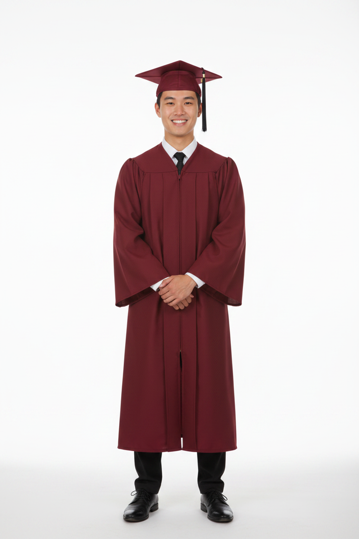 Matte Burgundy Bachelors Cap & Gown model display