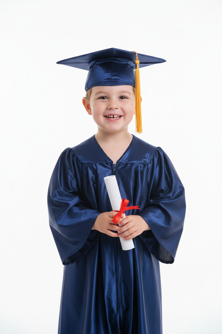 Shiny Navy Blue Kindergarten/Preschool Gown - Model Shot