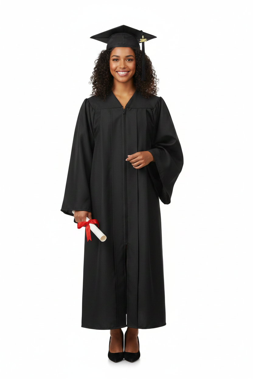 Matte Black Bachelors Graduation Cap and Gown