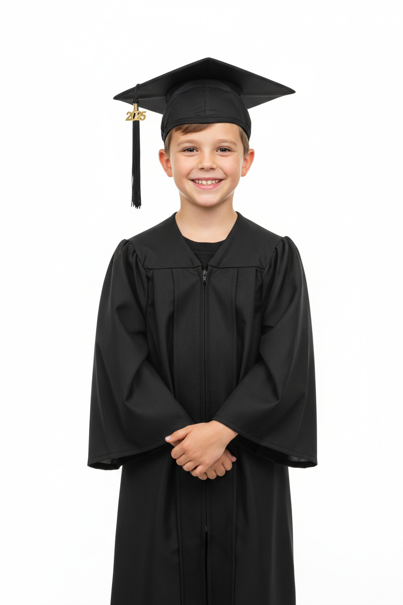Matte Black Elementary Cap & Gown - Model Display