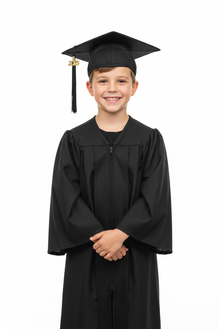 Matte Black Elementary Cap & Gown - Model Display