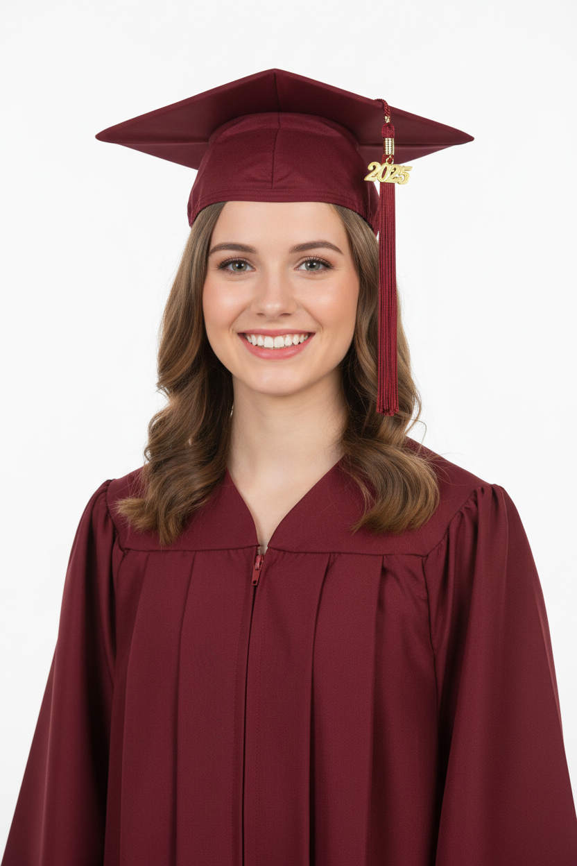 Matte Burgundy High School Cap & Gown - Model Shot