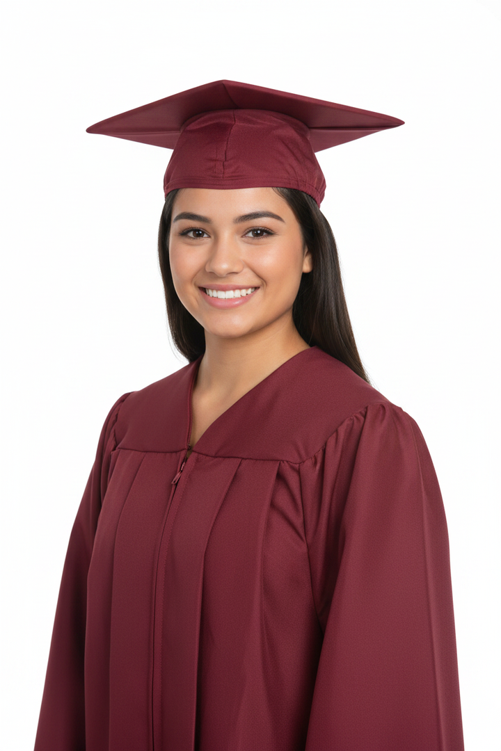Matte Burgundy High School Cap - Model Shot