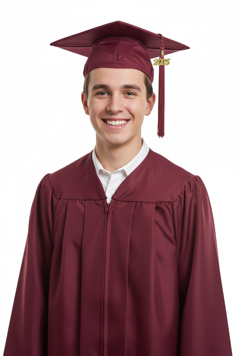 Matte Burgundy High School Cap & Tassel - Model Shot