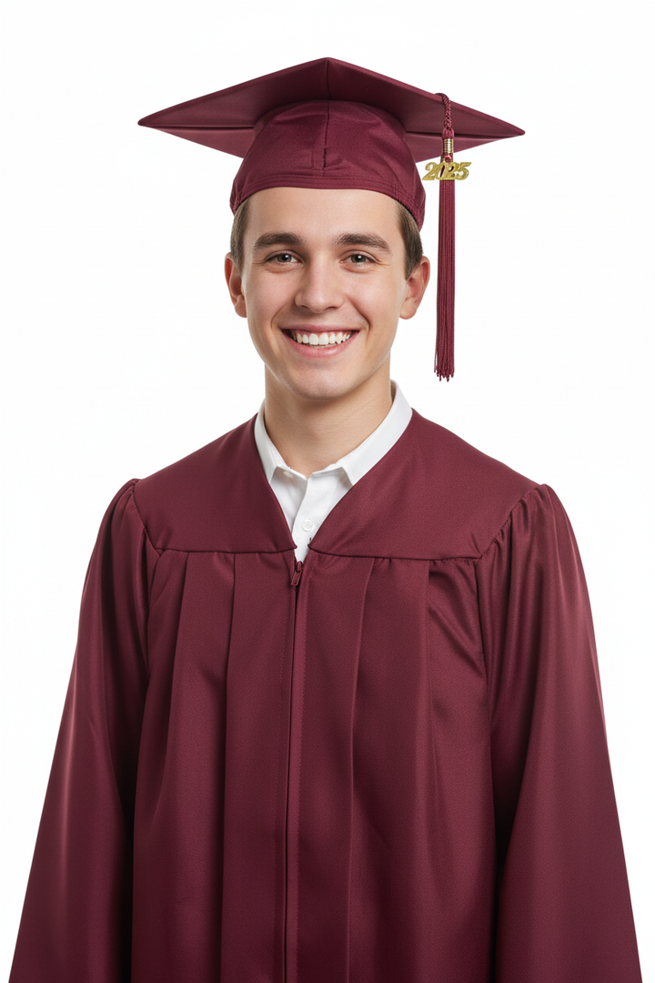 Matte Burgundy High School Cap & Tassel - Model Shot