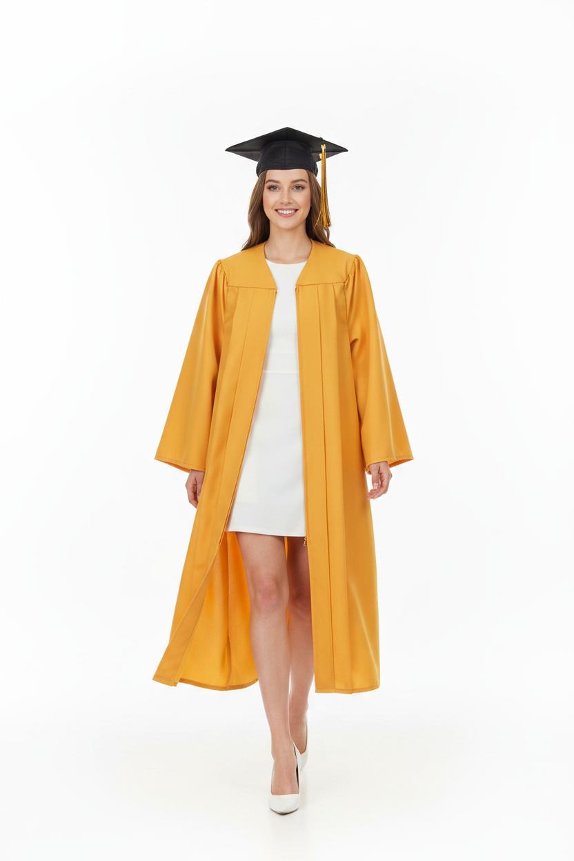 Matte Gold Bachelors Academic Gown 白底模特展示图