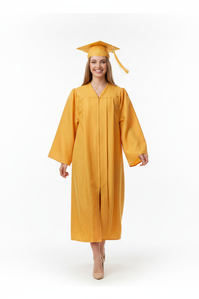 Matte Gold Bachelors Cap & Gown 白底模特展示图
