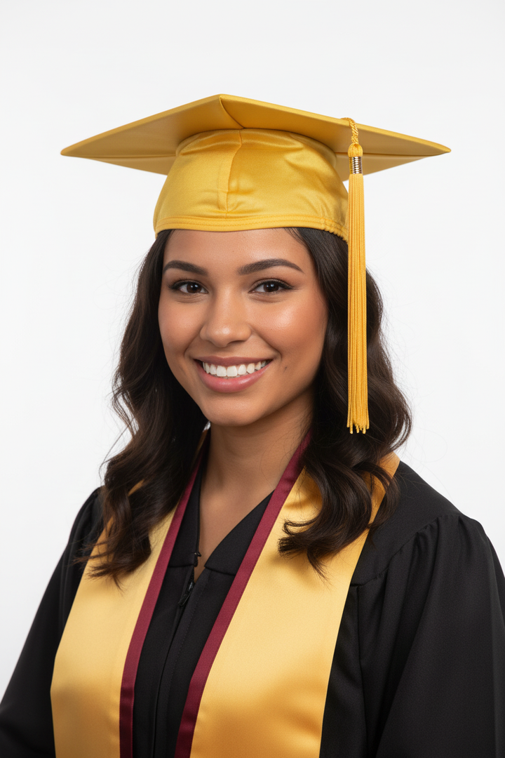 Matte Gold Bachelors Graduation Cap 白底模特展示图