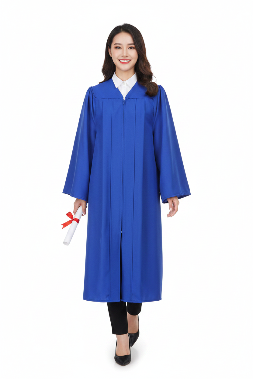 Matte Royal Blue Bachelors Gown 白底模特展示图