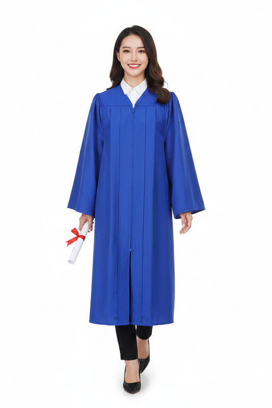 Matte Royal Blue Bachelors Gown 白底模特展示图