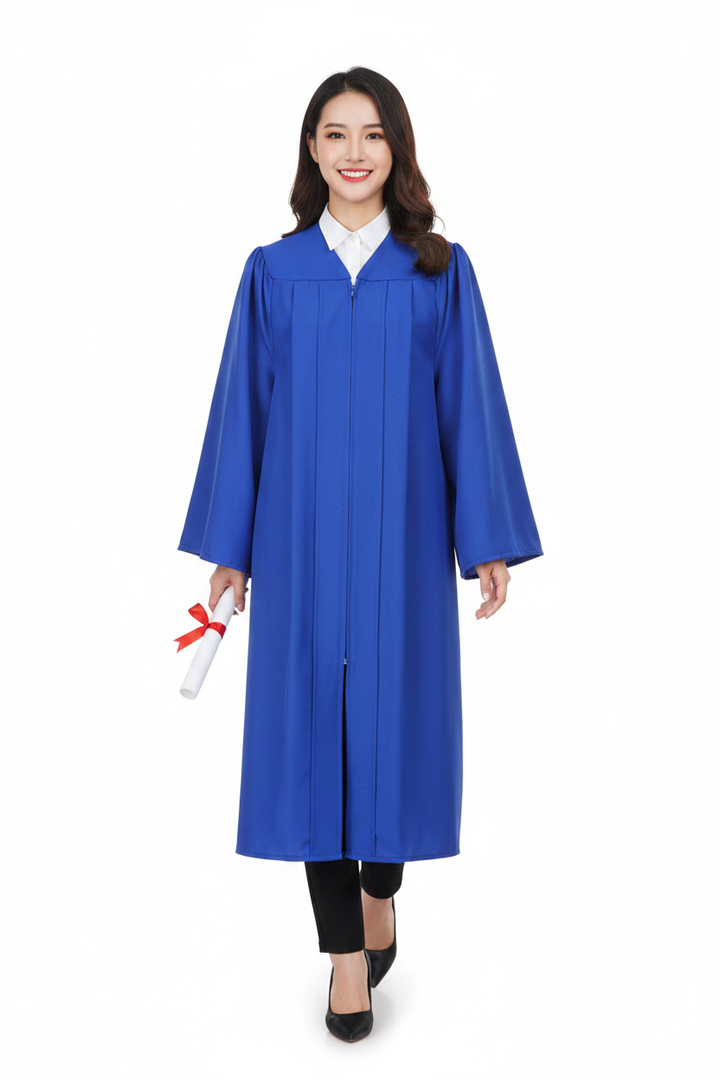 Matte Royal Blue Bachelors Gown 白底模特展示图