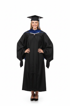 PhD Doctor Hood Dark Blue Velvet - Royal Blue & White
