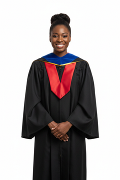 Phd Doctor Hood Royal Blue Velvet - Red & Gold
