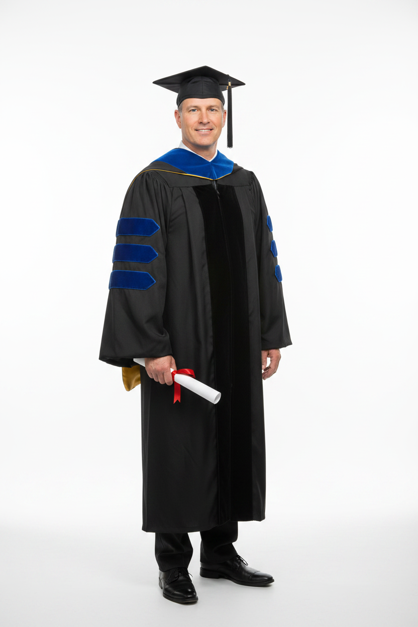 PHD Doctor Hood Royal Blue Velvet - Royal & Gold 模特展示图