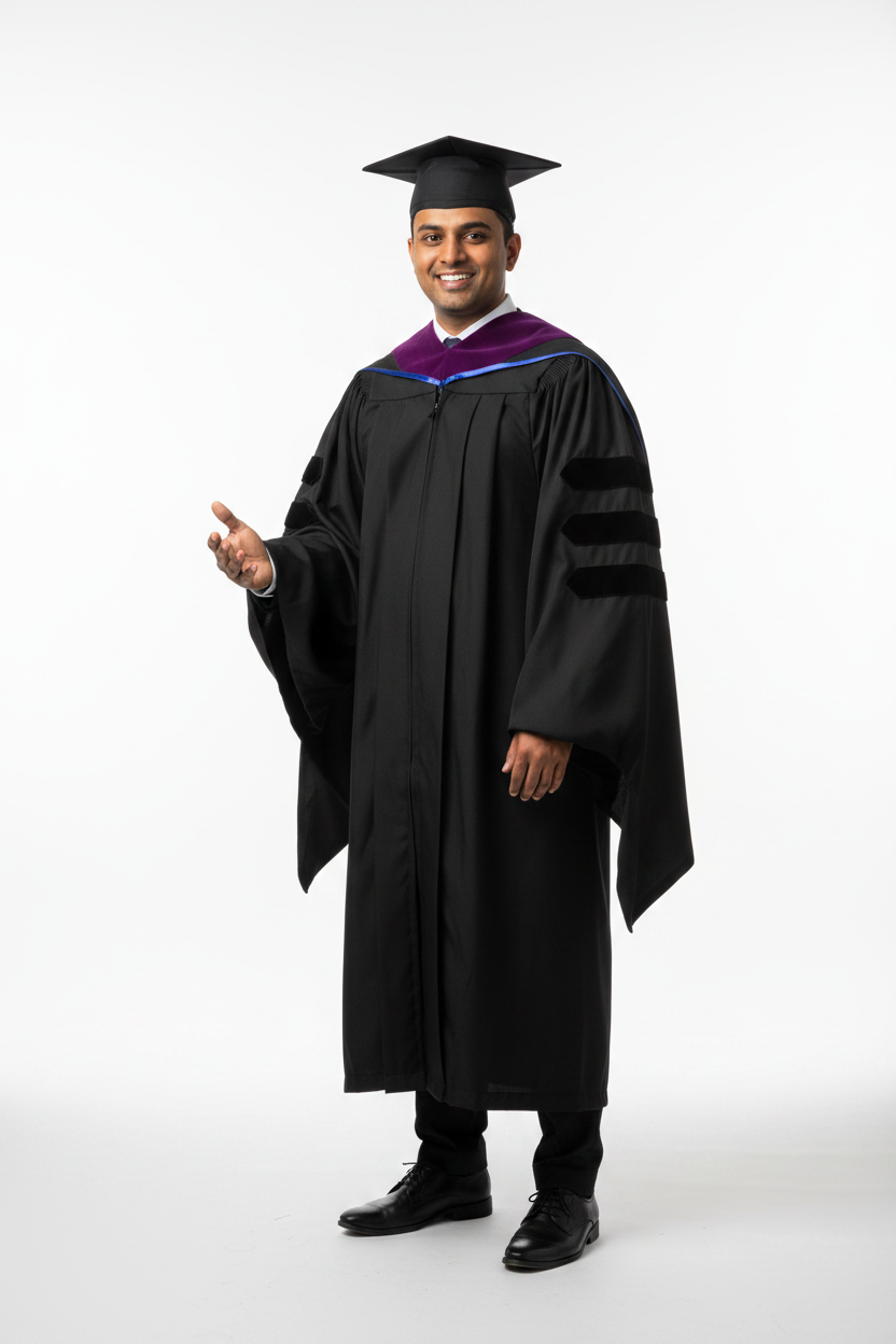 PHD Doctor of Law Hood - Royal Blue & White 模特展示图