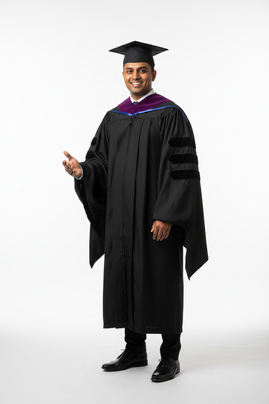 PHD Doctor of Law Hood - Royal Blue & White 模特展示图