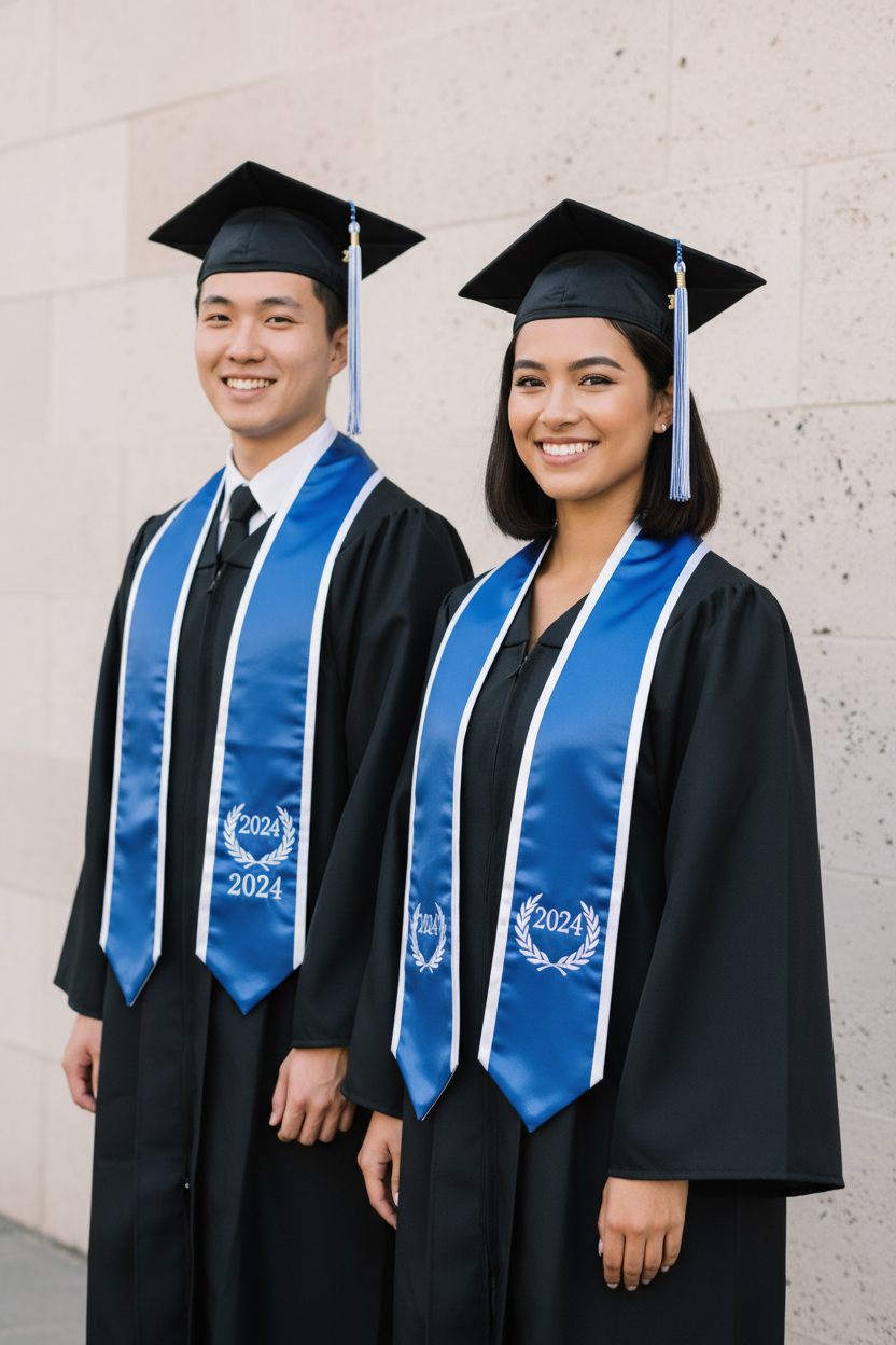 Royal Blue Slanted Stole White Trim