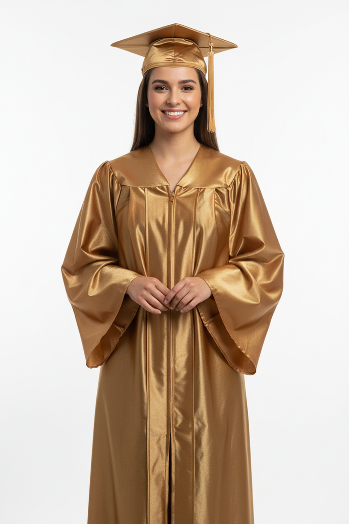Shiny Antique Gold Bachelors Cap & Gown
