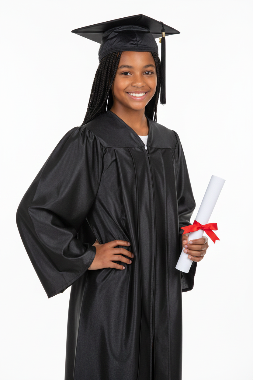 Shiny Black Junior High Graduation Gown
