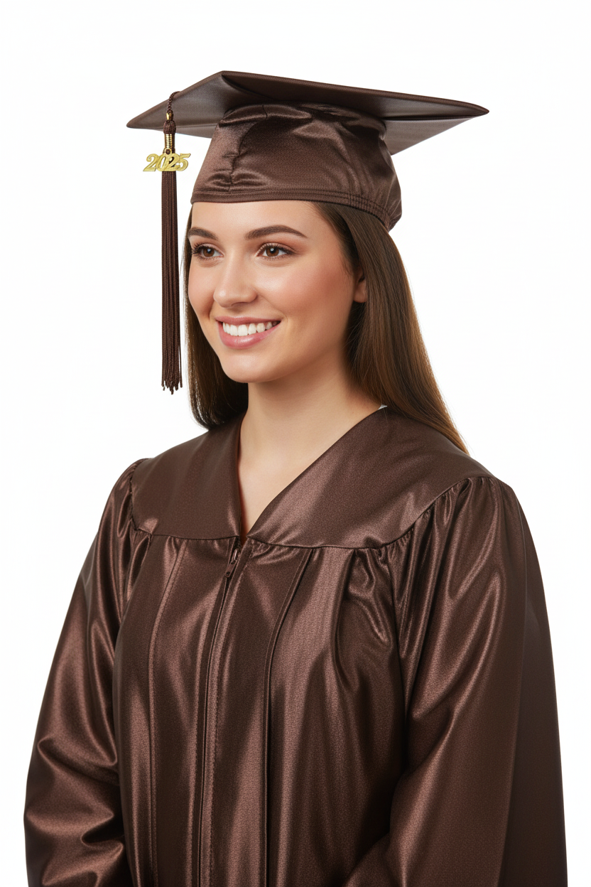 Shiny Brown High School Cap & Tassel - Model Shot