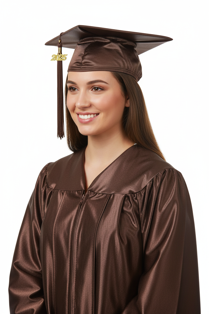 Shiny Brown High School Cap & Tassel - Model Shot