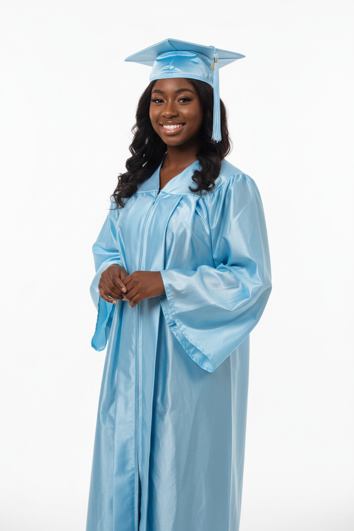 Shiny Light Blue Bachelors Cap & Gown