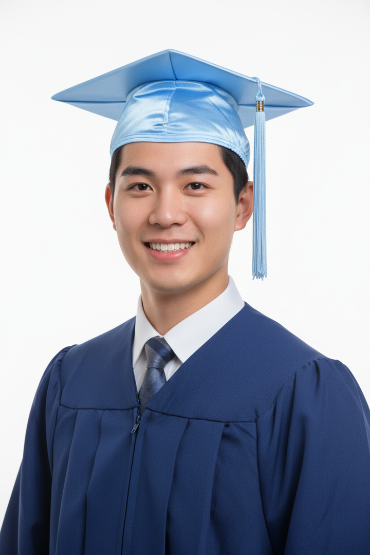 Shiny Light Blue Bachelors Graduation Cap