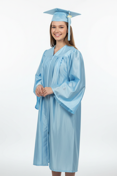 Shiny Light Blue Bachelors Academic Cap & Gown