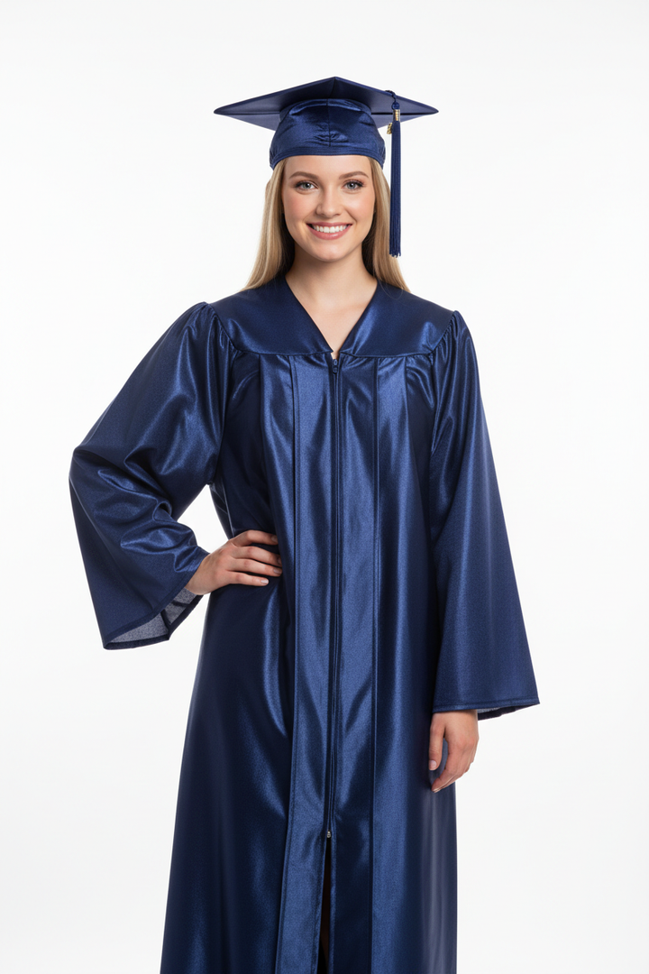 Shiny Navy Blue Bachelors Academic Cap & Gown