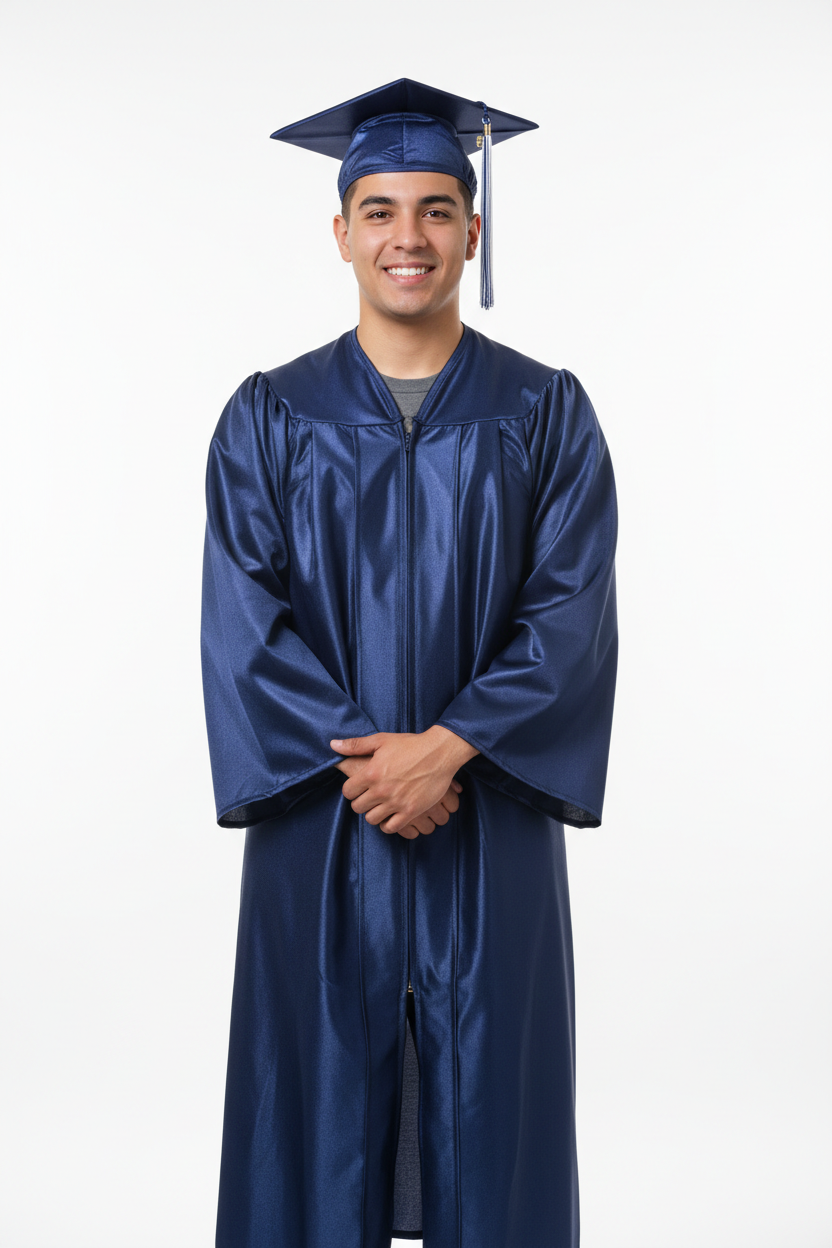Shiny Navy Blue Bachelors Cap & Gown