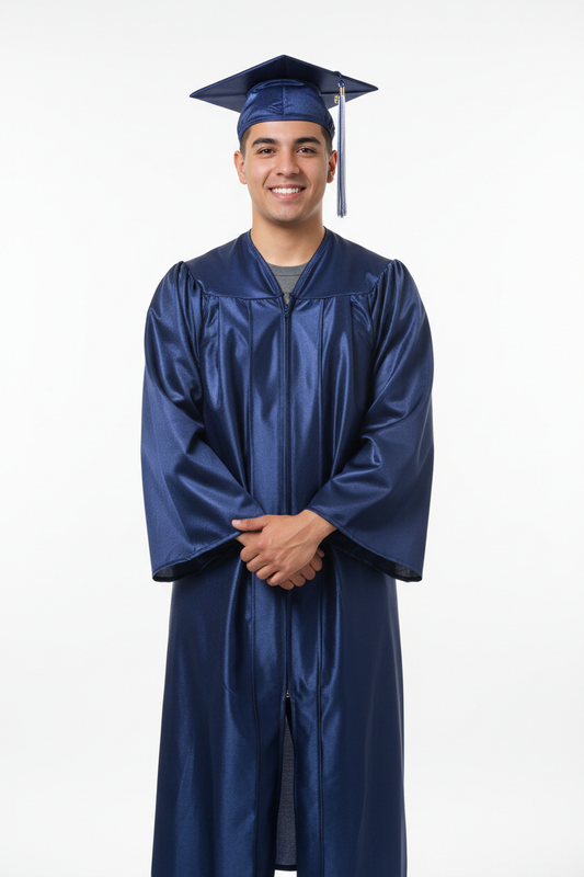 Shiny Navy Blue Bachelors Cap & Gown