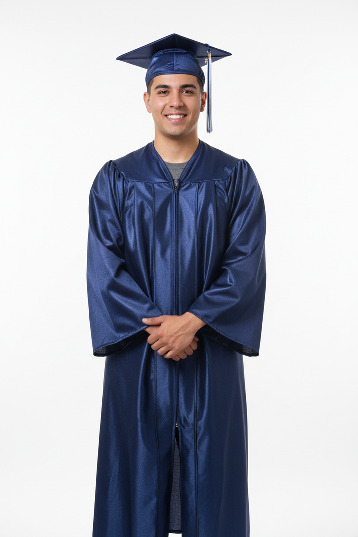 Shiny Navy Blue Bachelors Cap & Gown