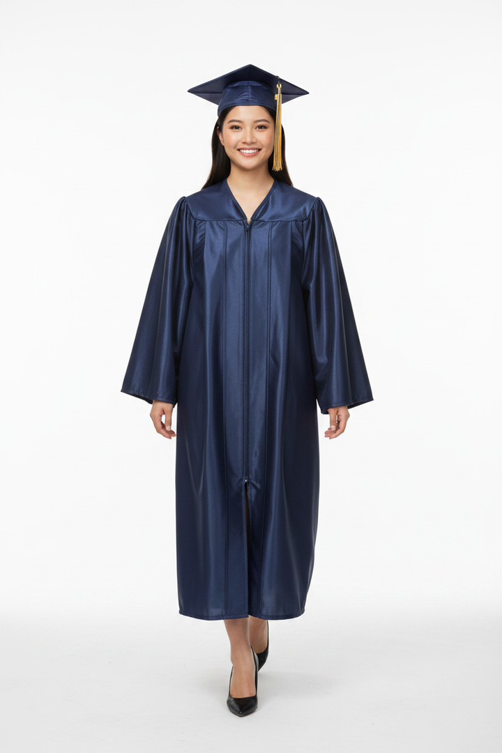 Shiny Navy Blue Bachelors Gown 白底模特展示图