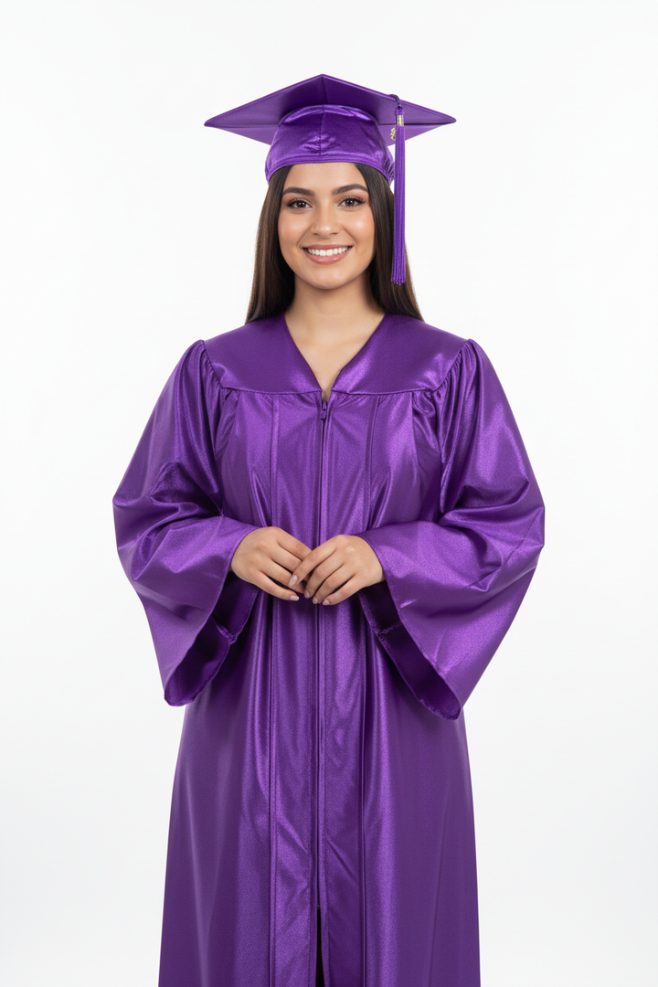 Shiny Purple Bachelors Cap & Gown