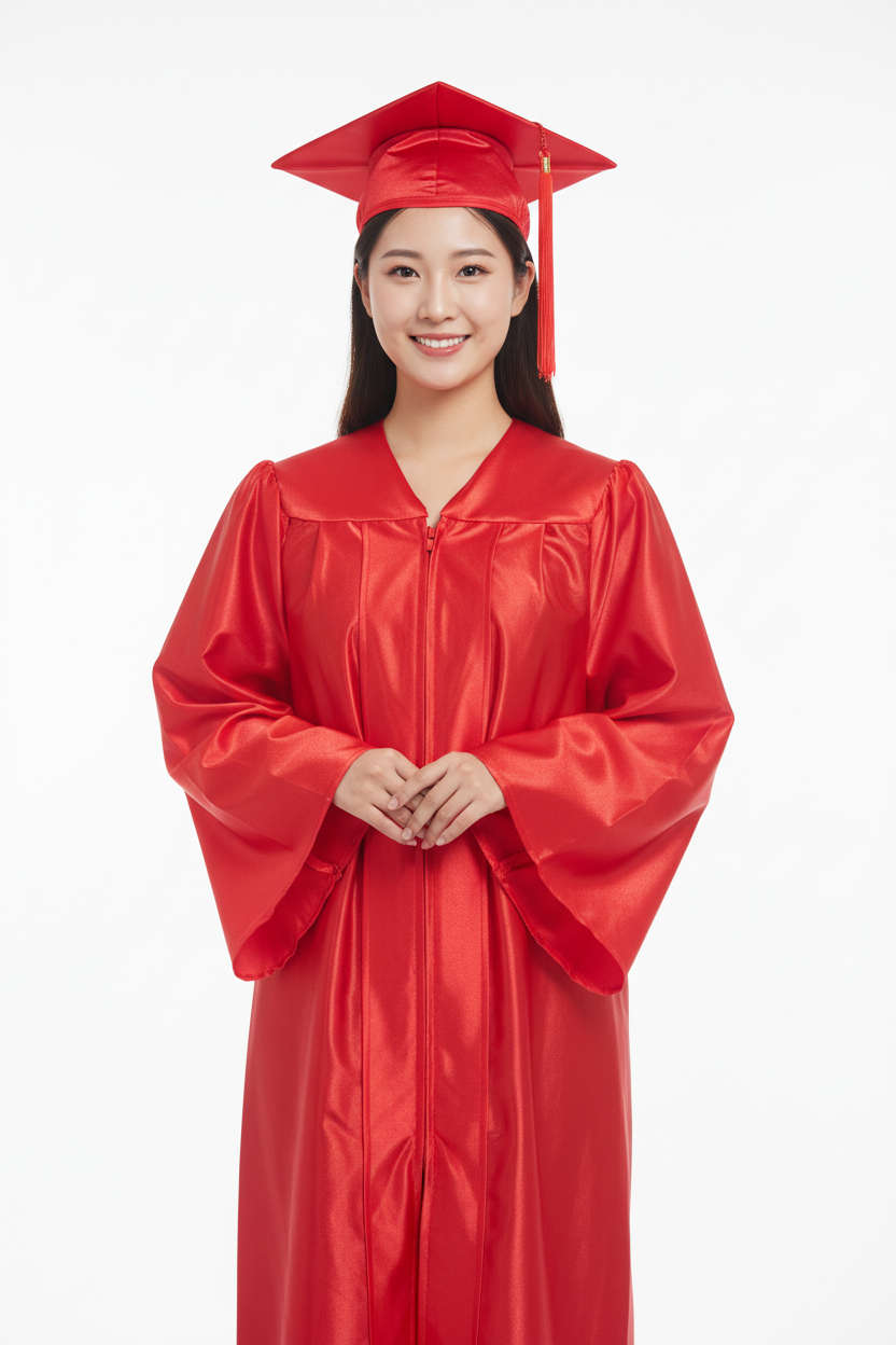 Shiny Red Bachelors Cap & Gown
