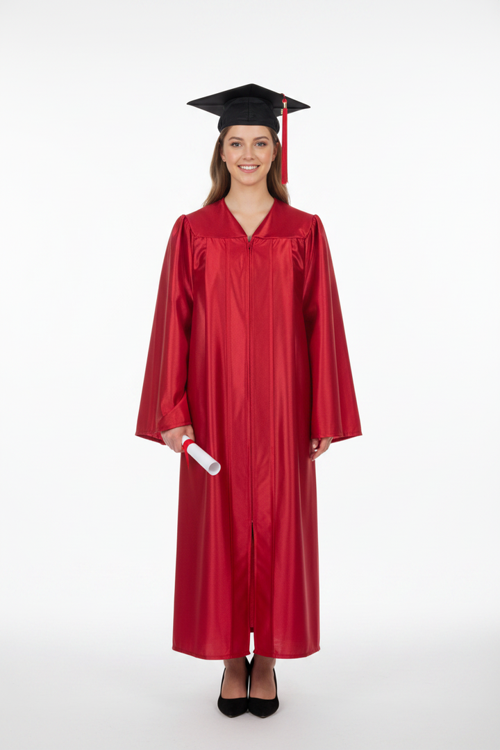 Shiny Red Bachelors Gown 白底模特展示图