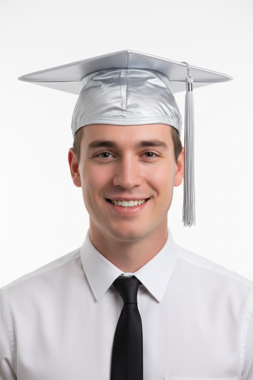 Shiny Silver Bachelors Graduation Cap
