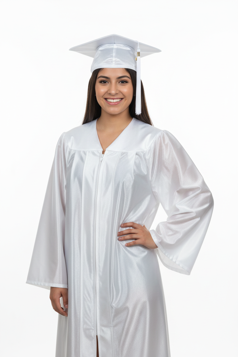 Shiny White Bachelors Academic Cap & Gown