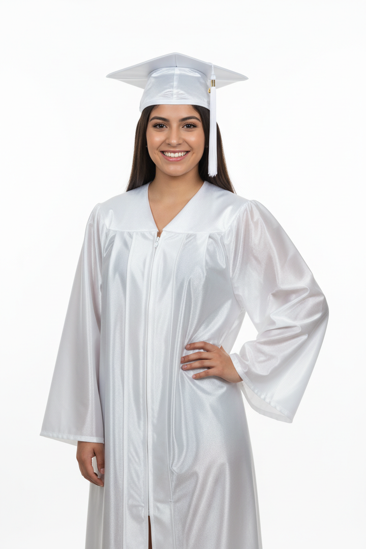 Shiny White Bachelors Academic Cap & Gown