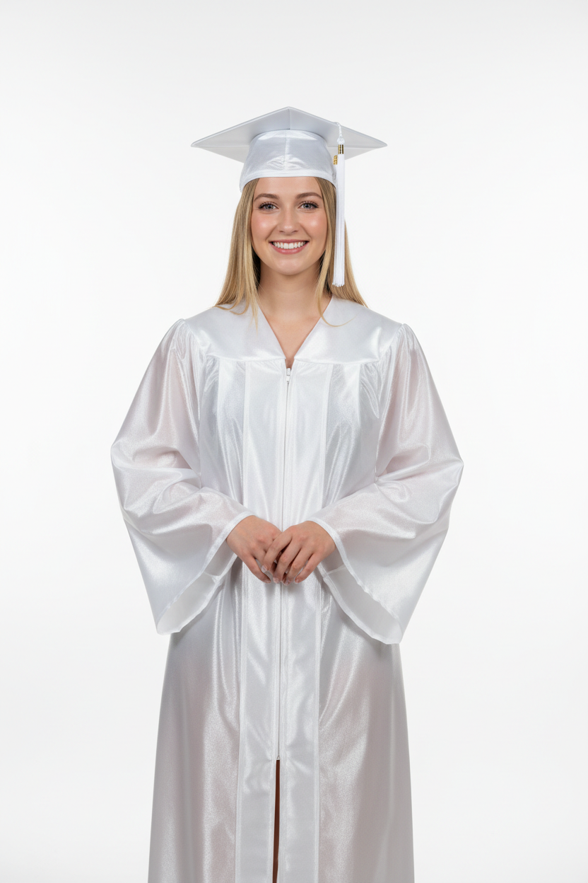 Shiny White Bachelors Cap & Gown
