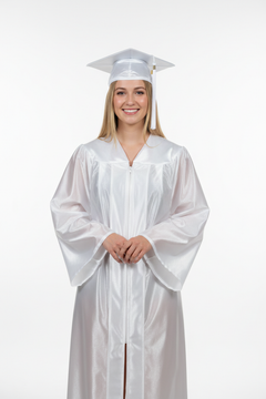 Shiny White Bachelors Cap & Gown