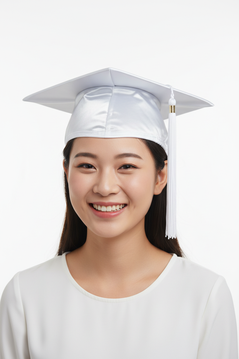 Shiny White Bachelors Graduation Cap