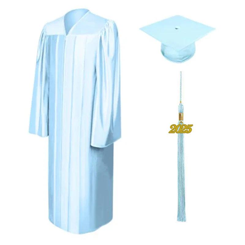 Shiny Light Blue High School Cap & Gown - Graduation Seller