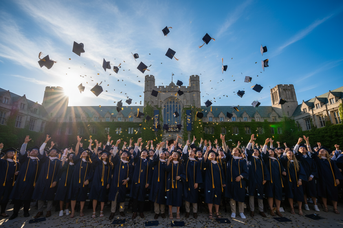 University graduates in academic regalia