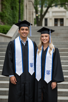 White Pointed Graduation Stole with Royal Blue Trim