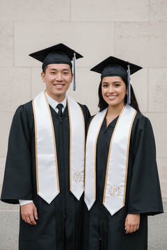 White Slanted Graduation Stole with Antique Gold Trim